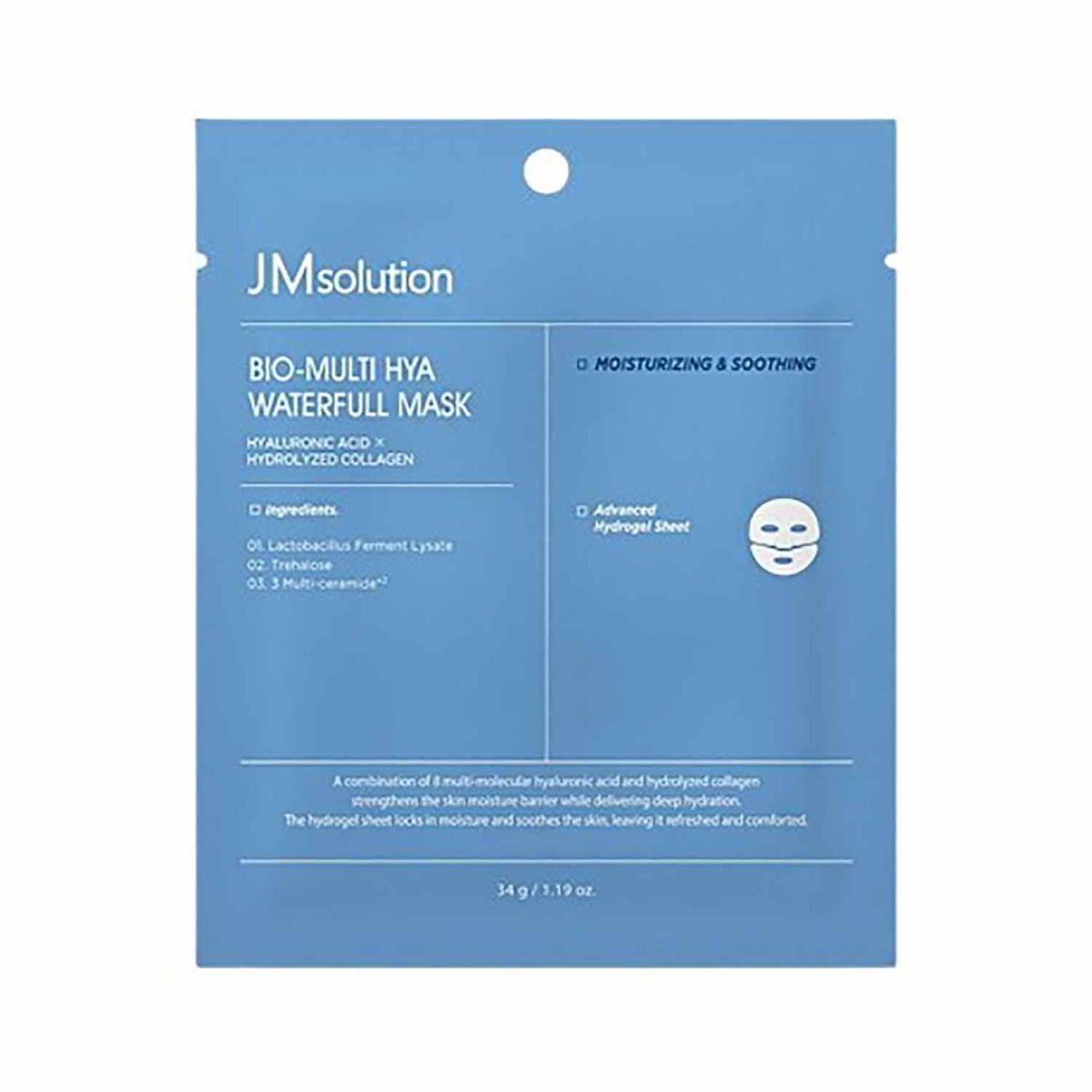 8809696354709 JMsolution Blue Bio-Multi Hya Waterfull Mask 34g - Image 1