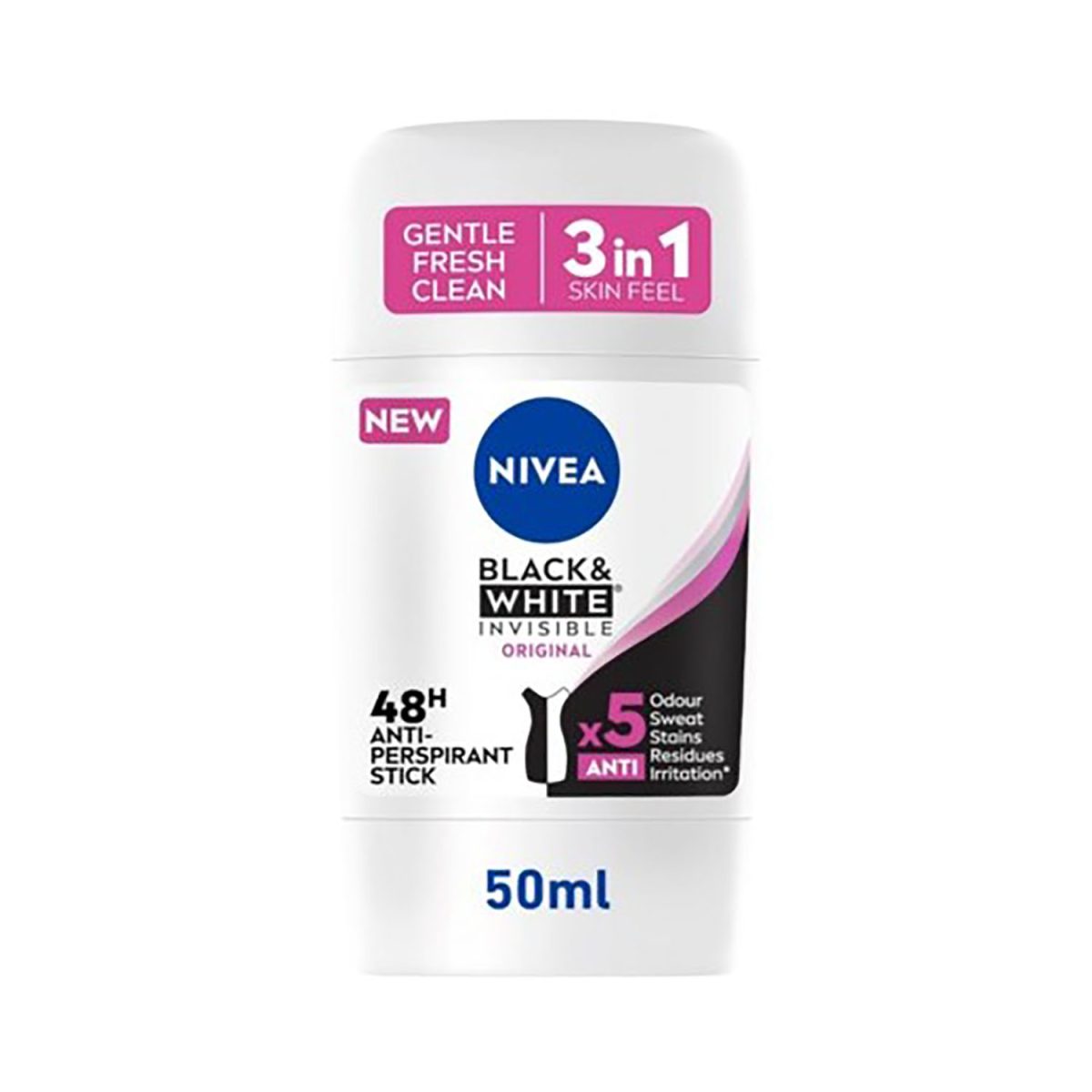 Nivea Deo Stick Black and White Invisible Clear 50ml - Image 1
