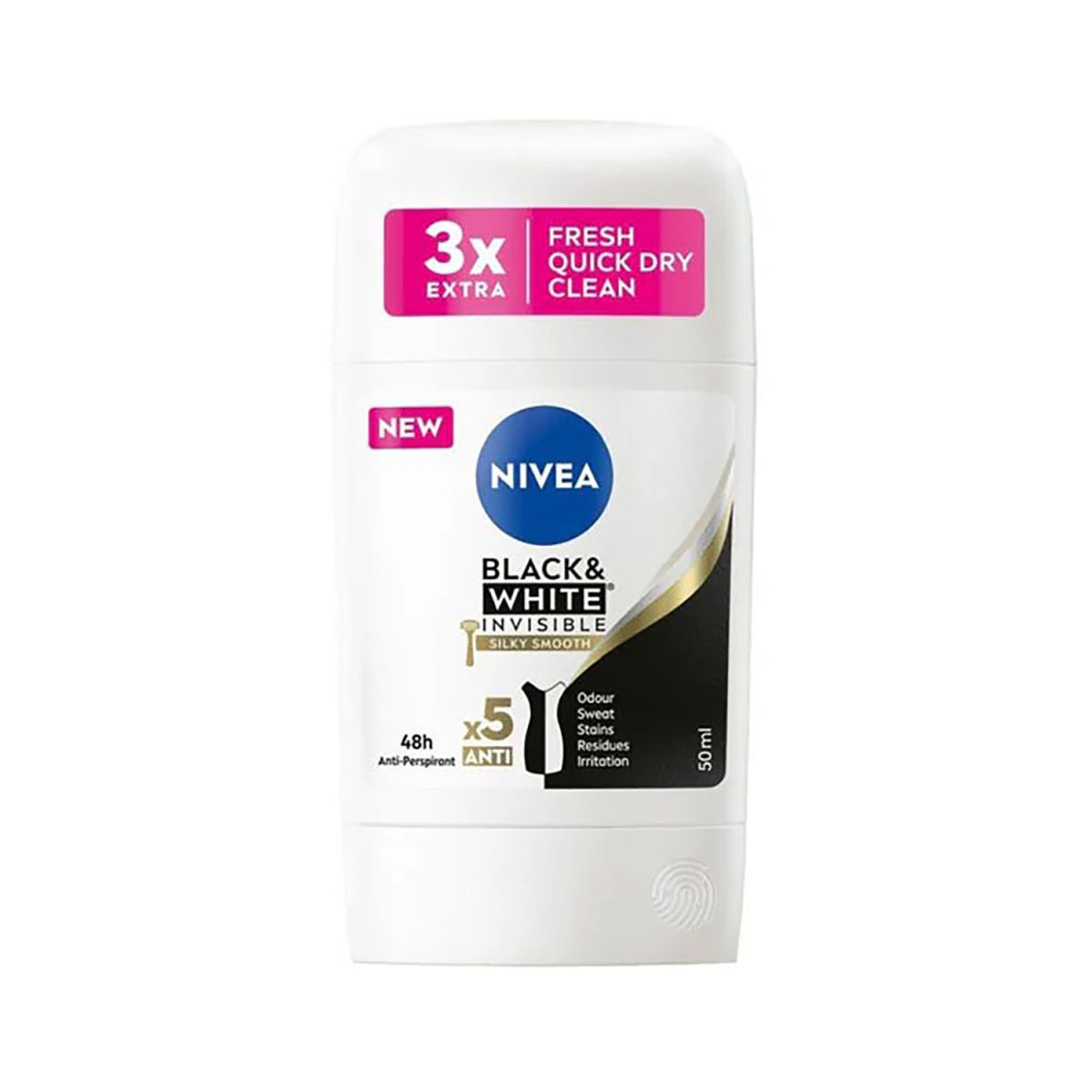9005800352329 Nivea Deo Stick Black and White Invisible Silky Smooth 50ml - Image 1