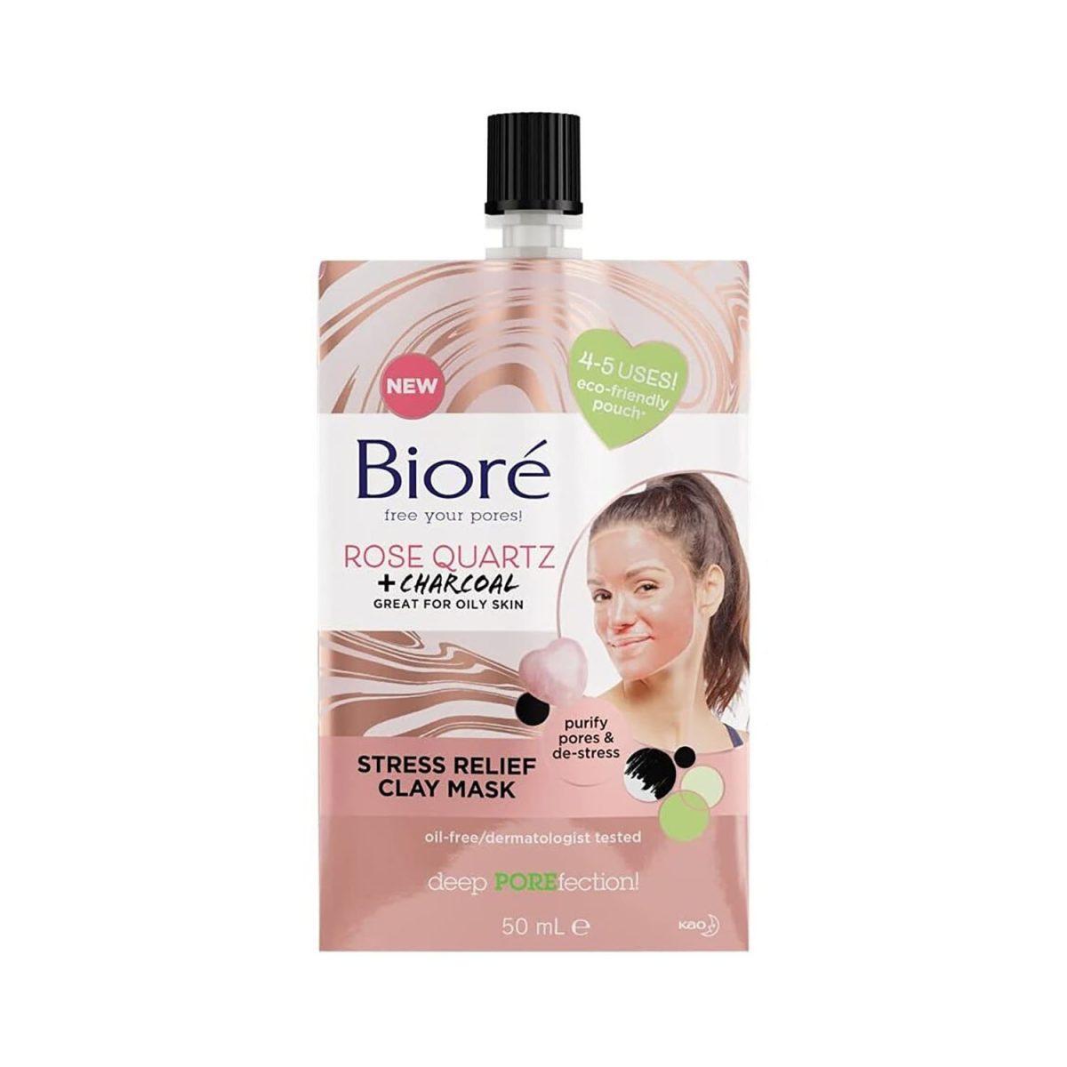 Biore Rose Quartz & Charcoal Face Mask 50ml - Image 1
