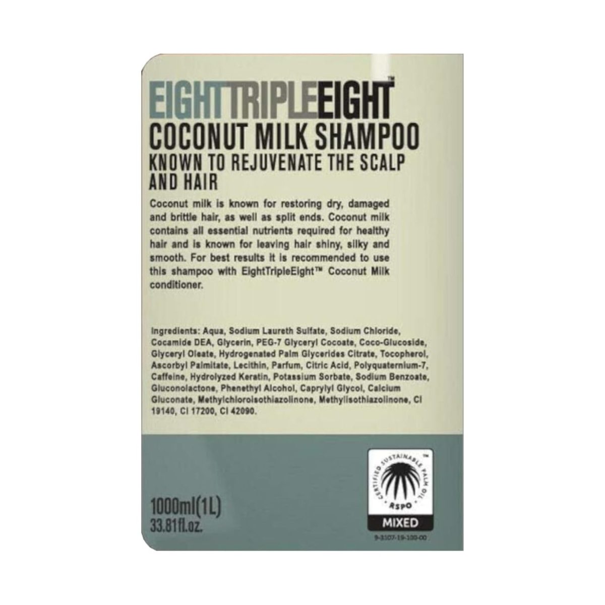 Eight Triple Eight Coconut Milk Shampoo 1L - Image 2